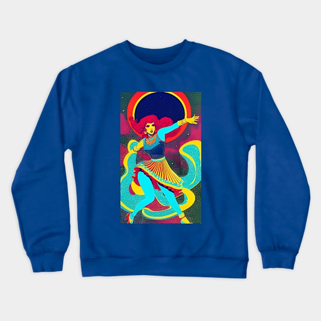 Retro 70s Woman Dancing Crewneck Sweatshirt by ArtBeatsGallery